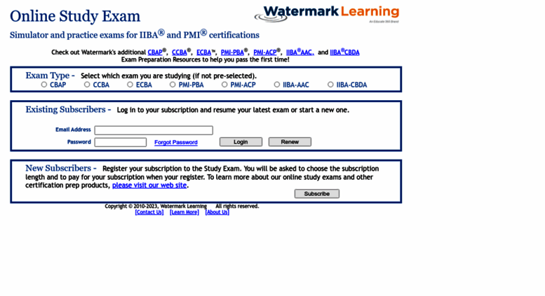 Access watermarkexams.com. Online Study for CBAP®, CCBA®, PMP® and PMI Sns-Brigh10