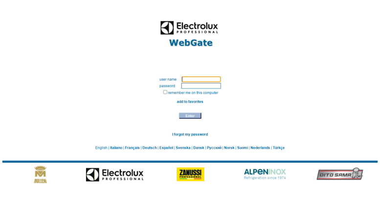 Access Webgate electrolux Electrolux Professional Information Page