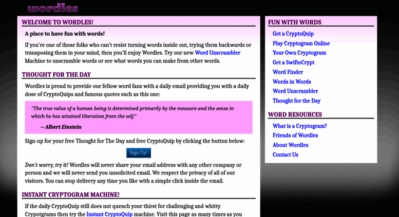 Access wordles.com. Wordles!  Home of word fun, word puzzles and word